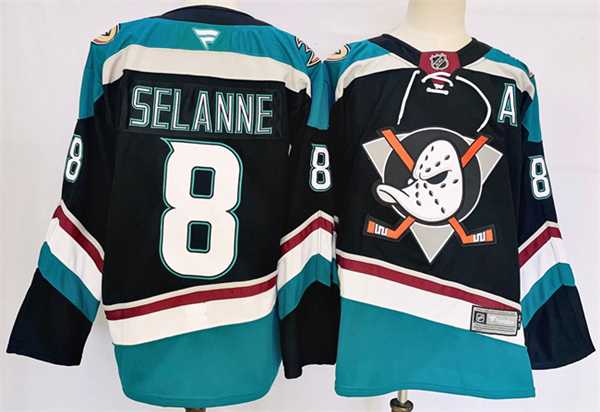 Men%27s Anaheim Ducks #8 Teemu Selanne Black Teal 2024-25 Stitched Jersey